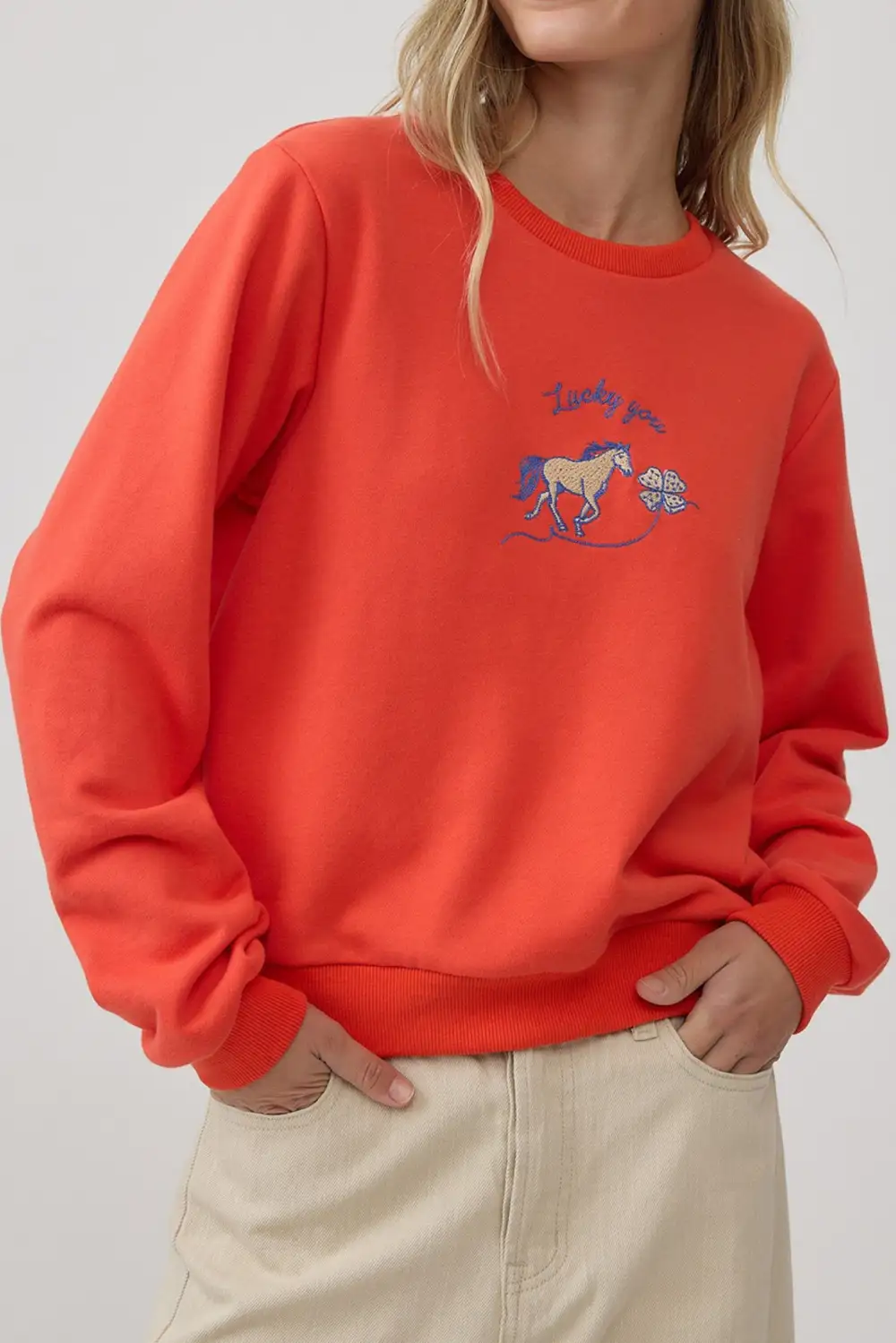 Embroidered Crew Neck Soft Western Sweatshirt