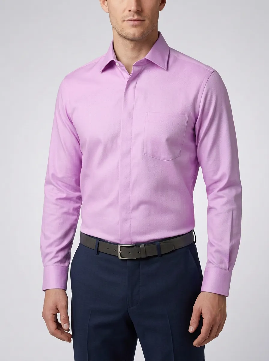 Men's Point-Collar Long-Sleeve Chest-Pocket Dress Shirt