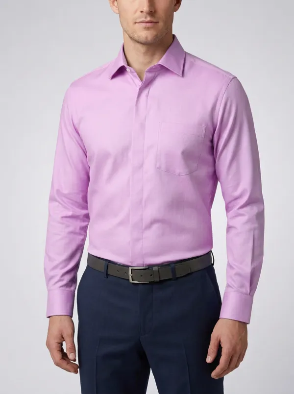 Men's Point-Collar Long-Sleeve Chest-Pocket Dress Shirt