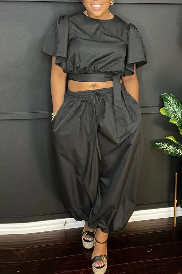 Lace Harem Drawstring Pant Set