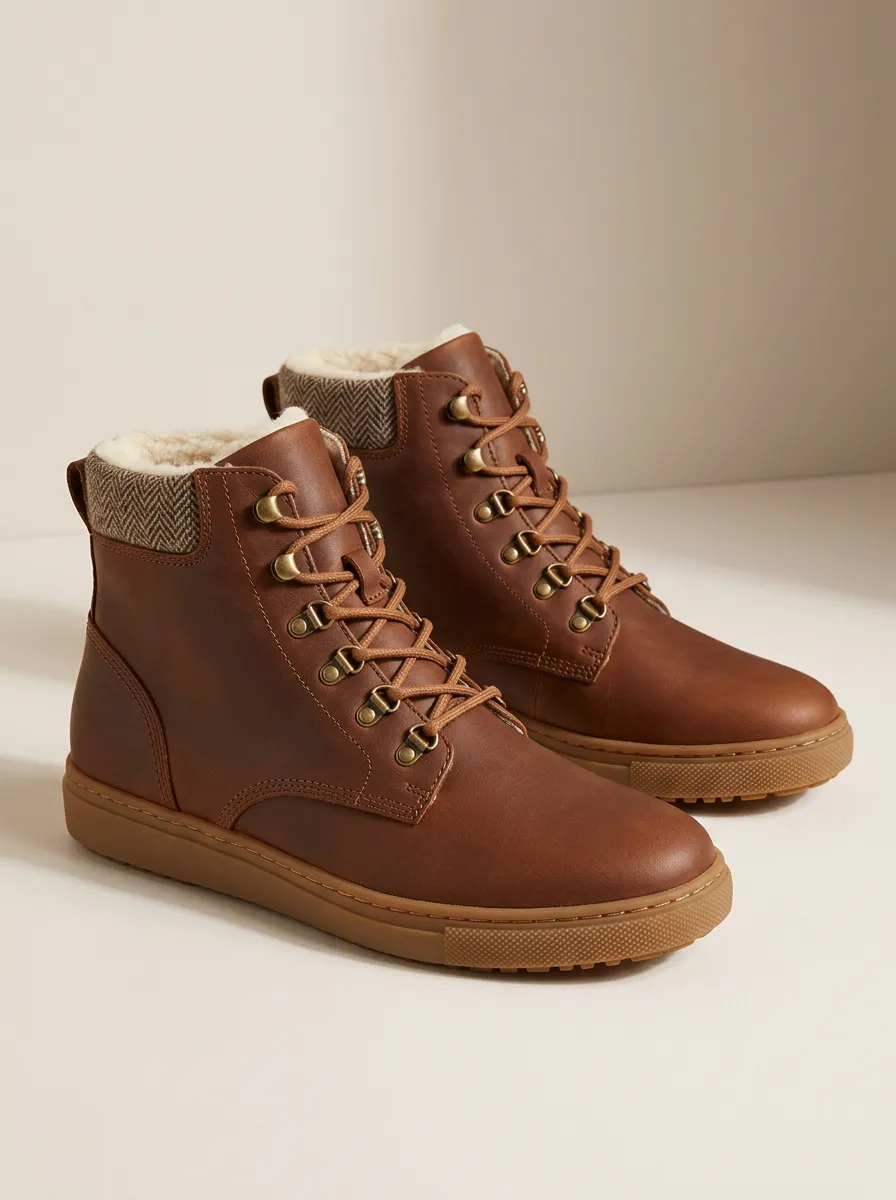 Heritage Herringbone Faux Fur Lined Outdoor Look Unisex Warm Boots