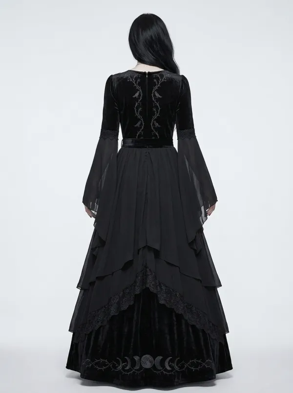 Dark Romantic Moon Raven Velvet Profile Women's Gothic Dress