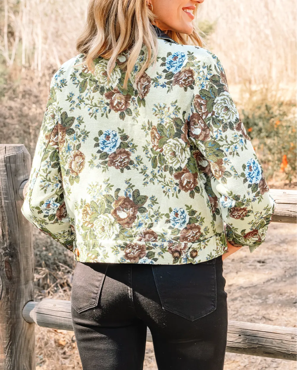 Women's Floral Print Zip Up Contrast Collared Jacket