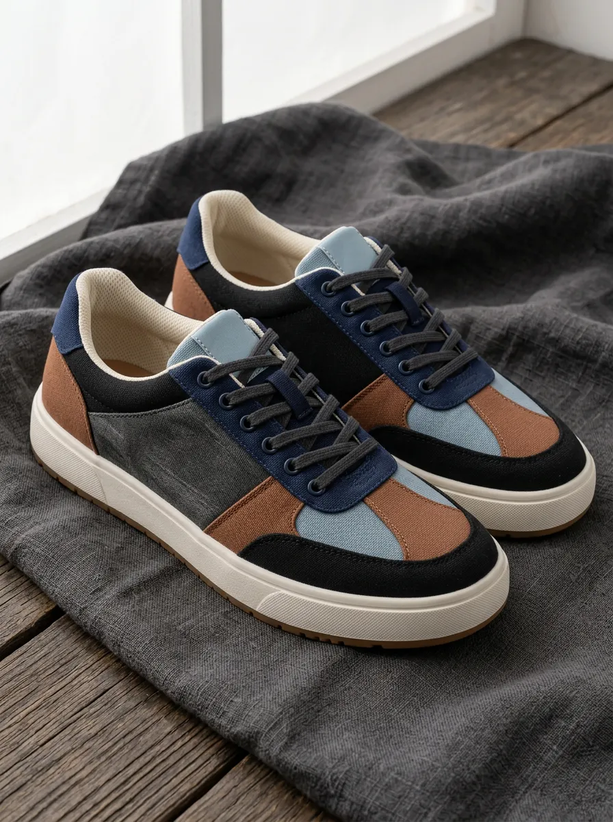 Men's Colorblock Patchwork Canvas Printed Sneakers