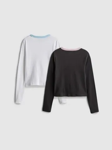 7-15yrs | 2pk Cotton Rich Long Sleeve Ringer T-Shirts