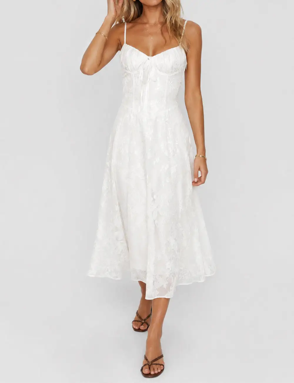 Elegant Corset Seamed Fitted Bodice Midi Dress