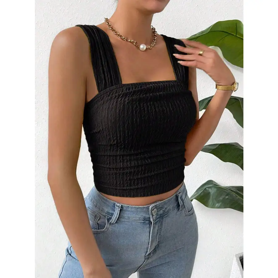 Textured Square Neck Wide Strap Tank