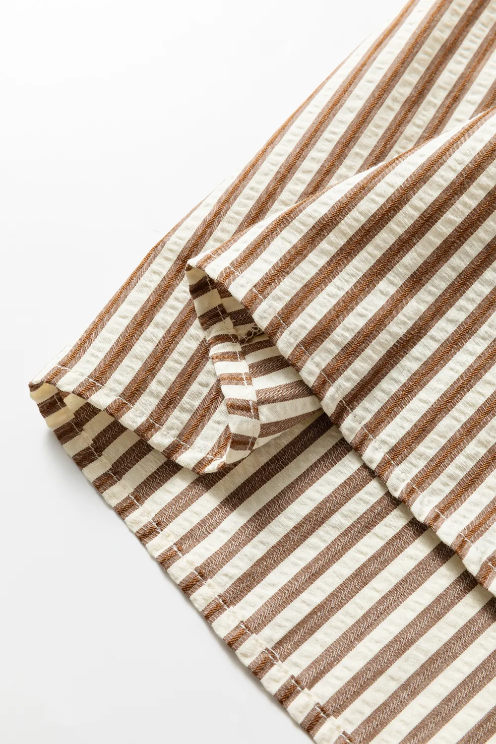 Brown Stripe Ricrac Trim Short Sleeve Blouse