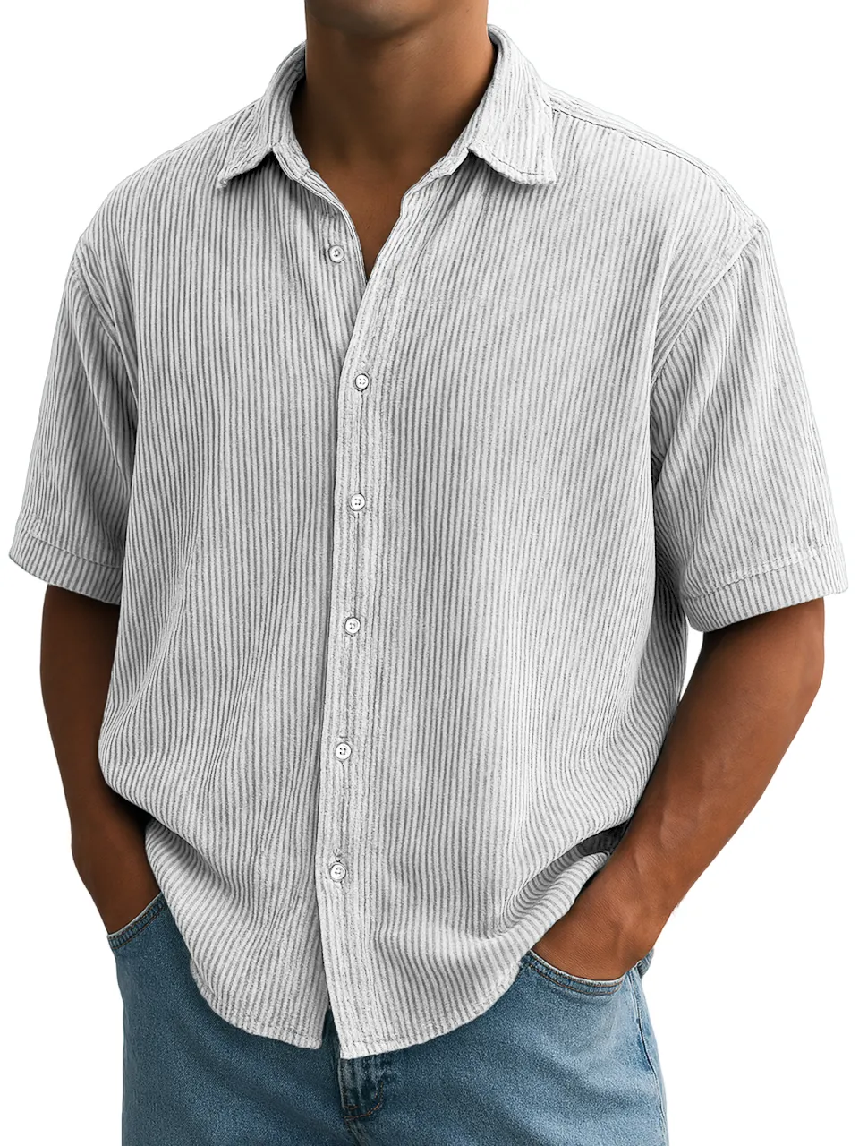 Corduroy Short Sleeve Striped Shirt