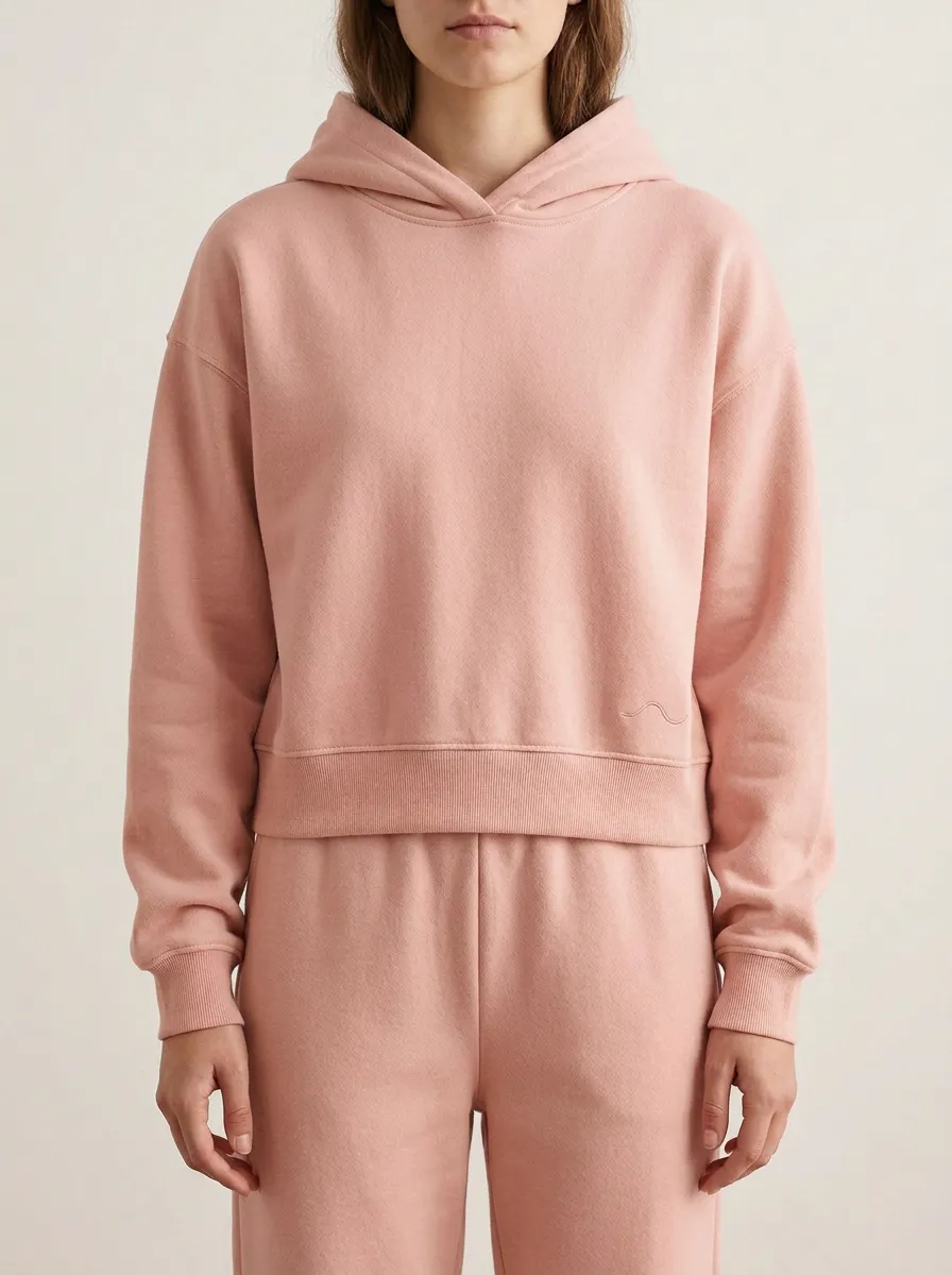 Women's Casual Minimalist Beige Solid Color Embroidered Wave Hoodie