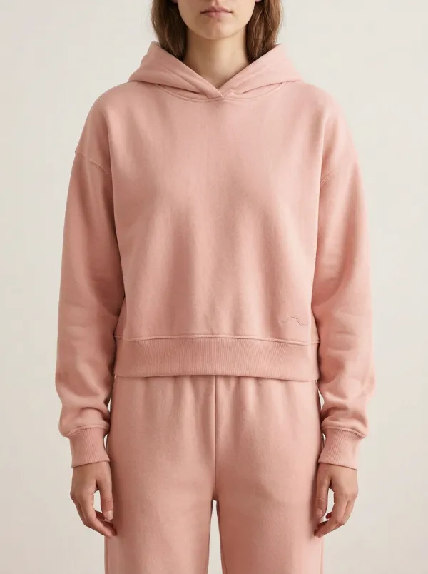 Women's Casual Minimalist Beige Solid Color Embroidered Wave Hoodie