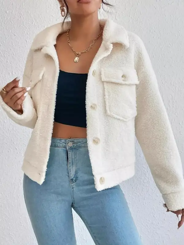 Full Size Cozy Faux Shearling Button-up Jacket Plus Size