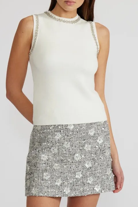 Women's White Crystal Trim Sleeveless Top