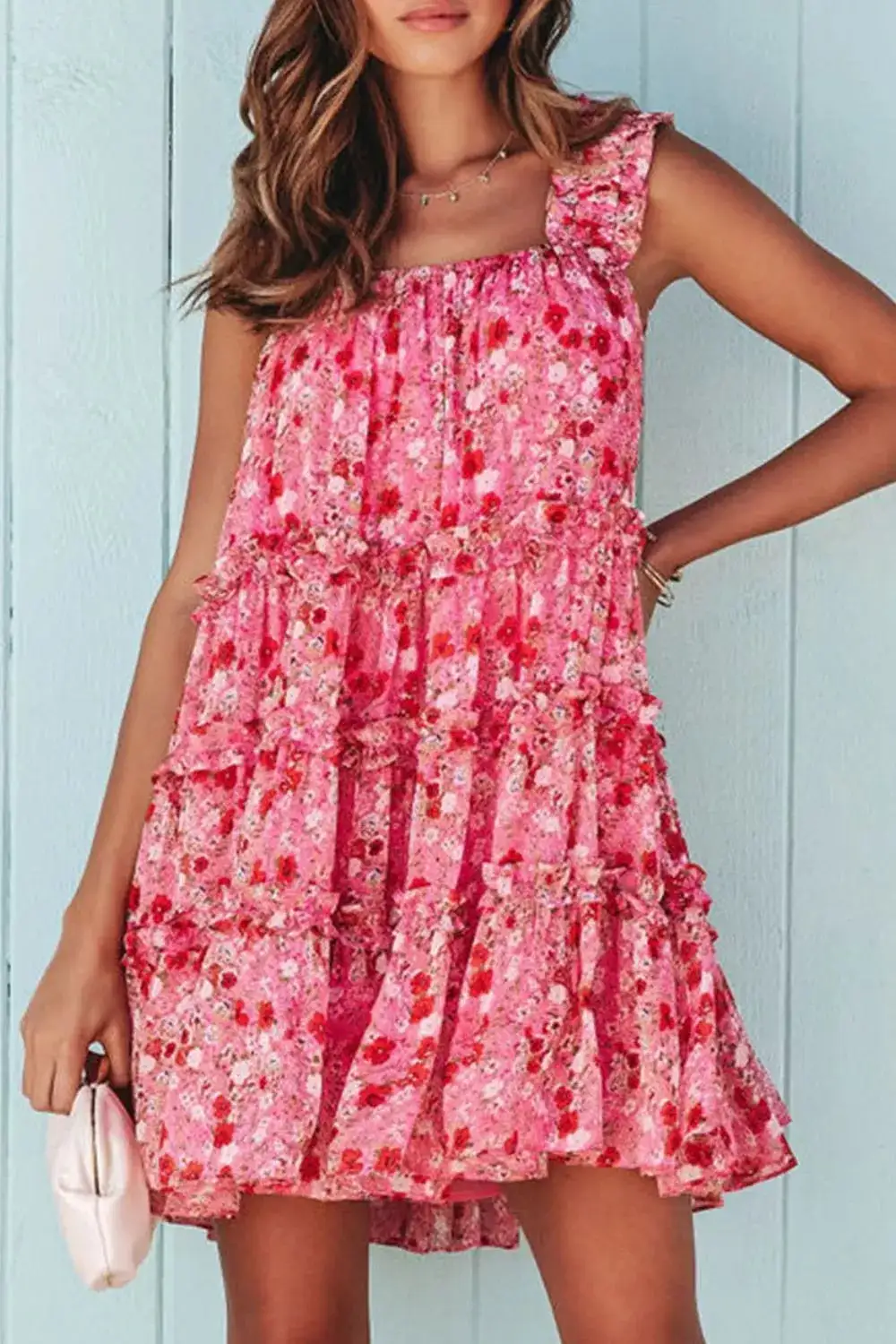 Comfort Fit Floral Printed Ruffle Mini Dress