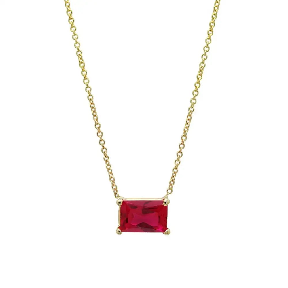 Dainty Emerald Cut Solitaire Ruby Necklace