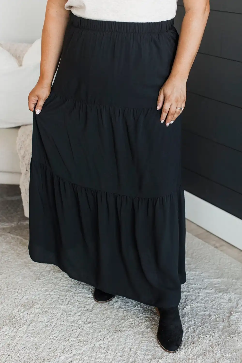 Elastic Waist Casual Maxi Skirt