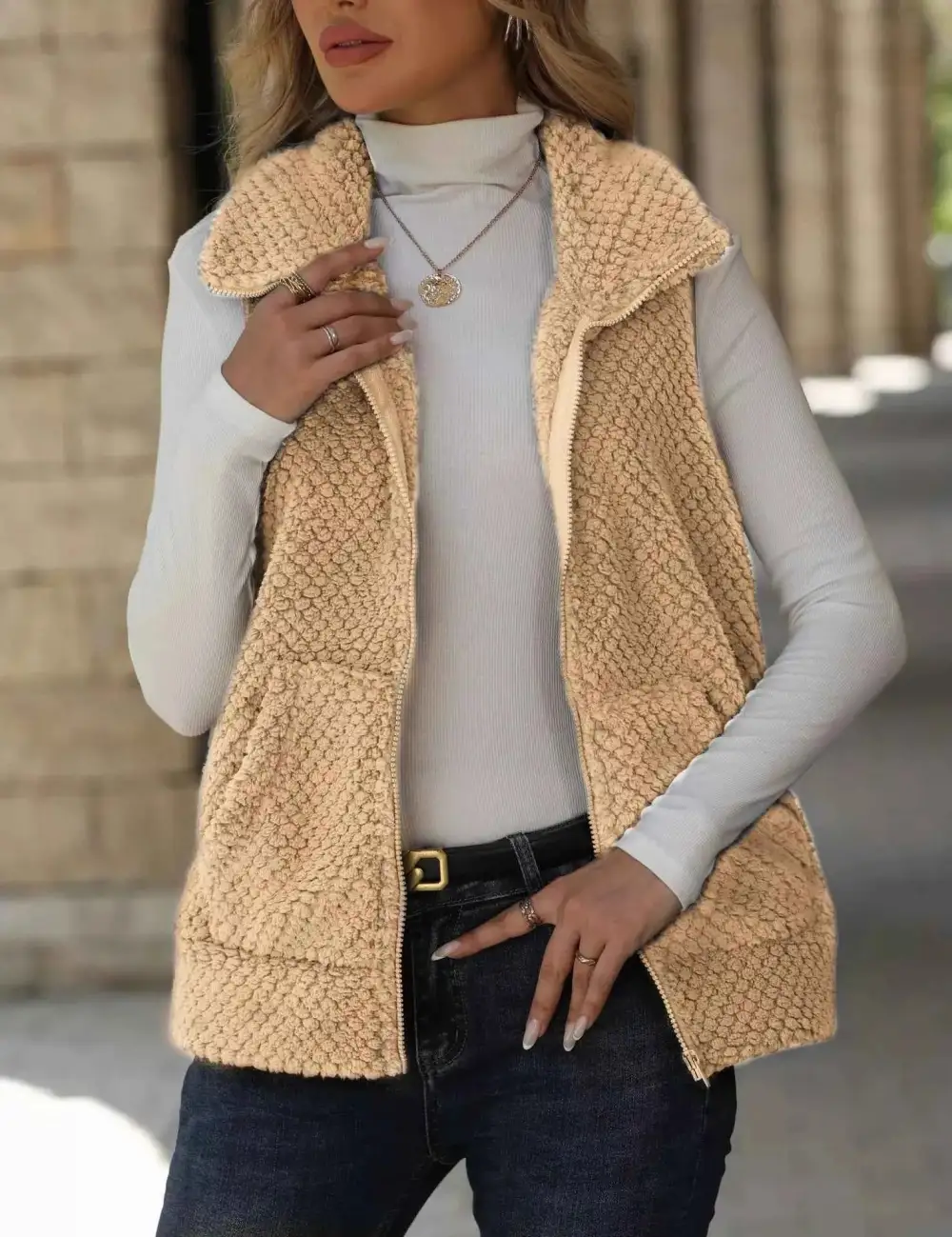 Layered Zip-Up Vest Coat
