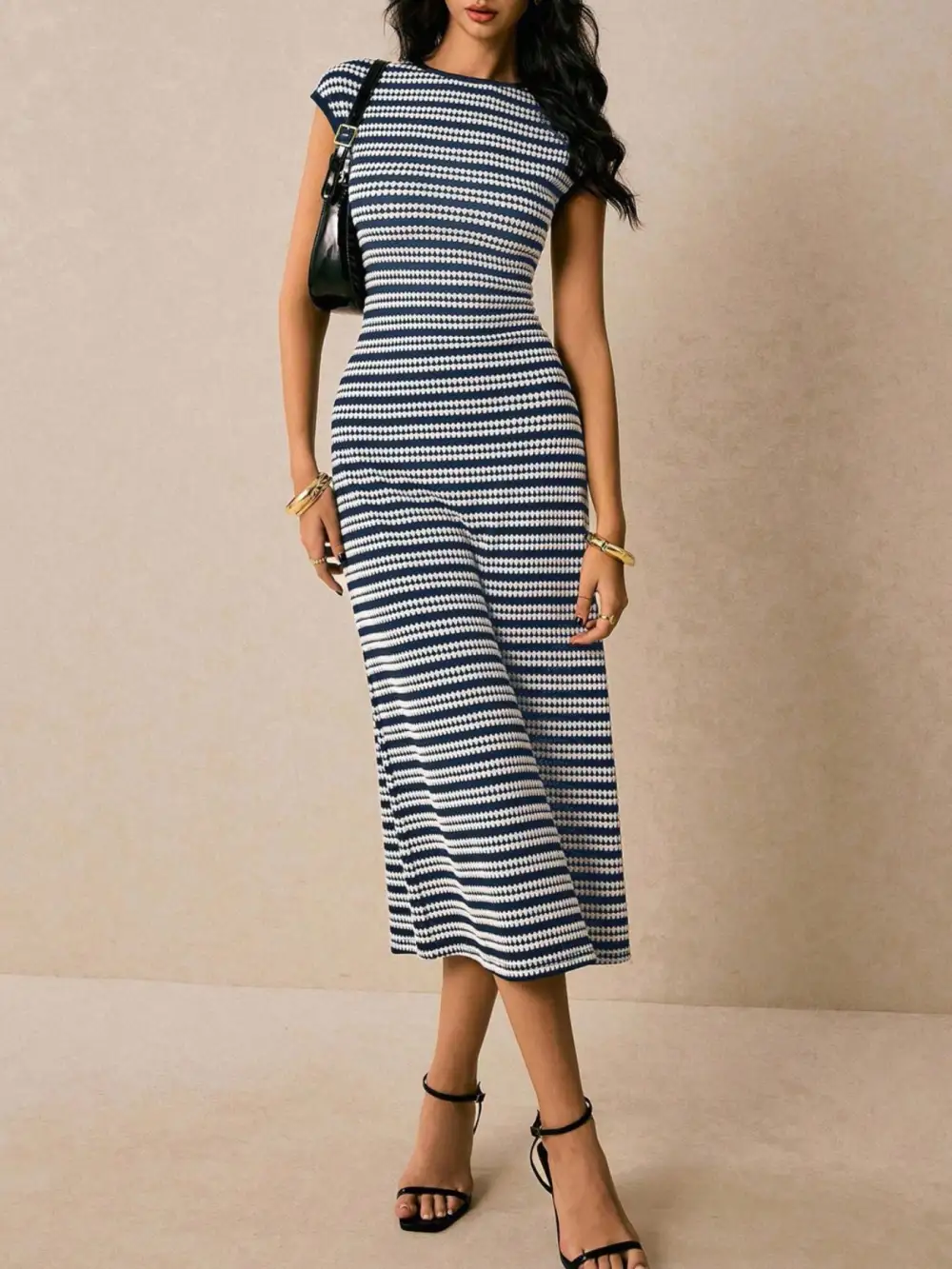 Balanced Detail Striped Midi Dress