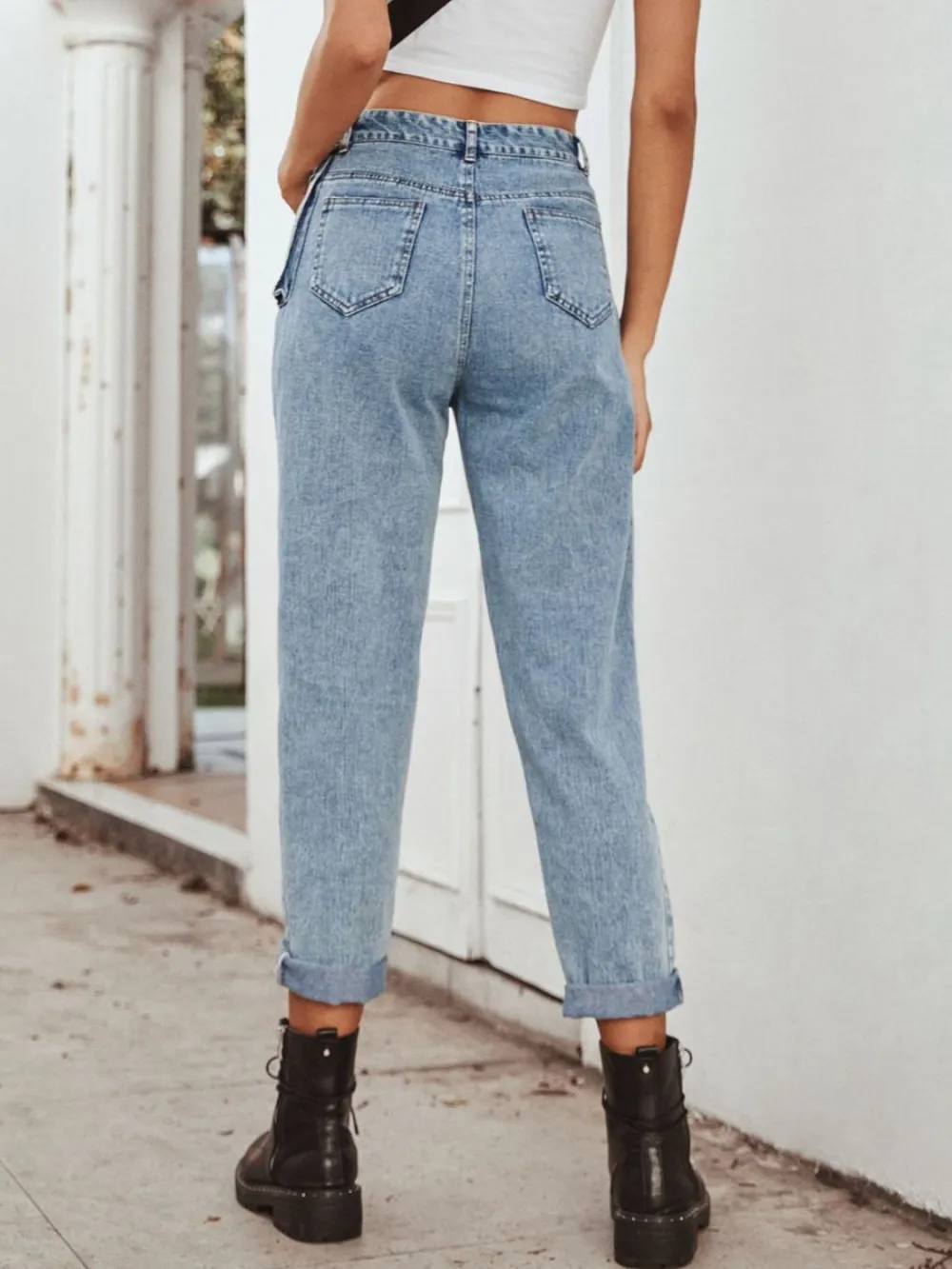 Relaxed High Waist Straight Leg Denim Jeans