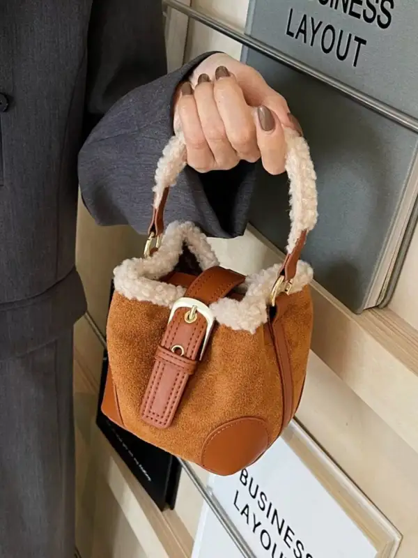 Fuzzy Trim Bucket Crossbody Bag