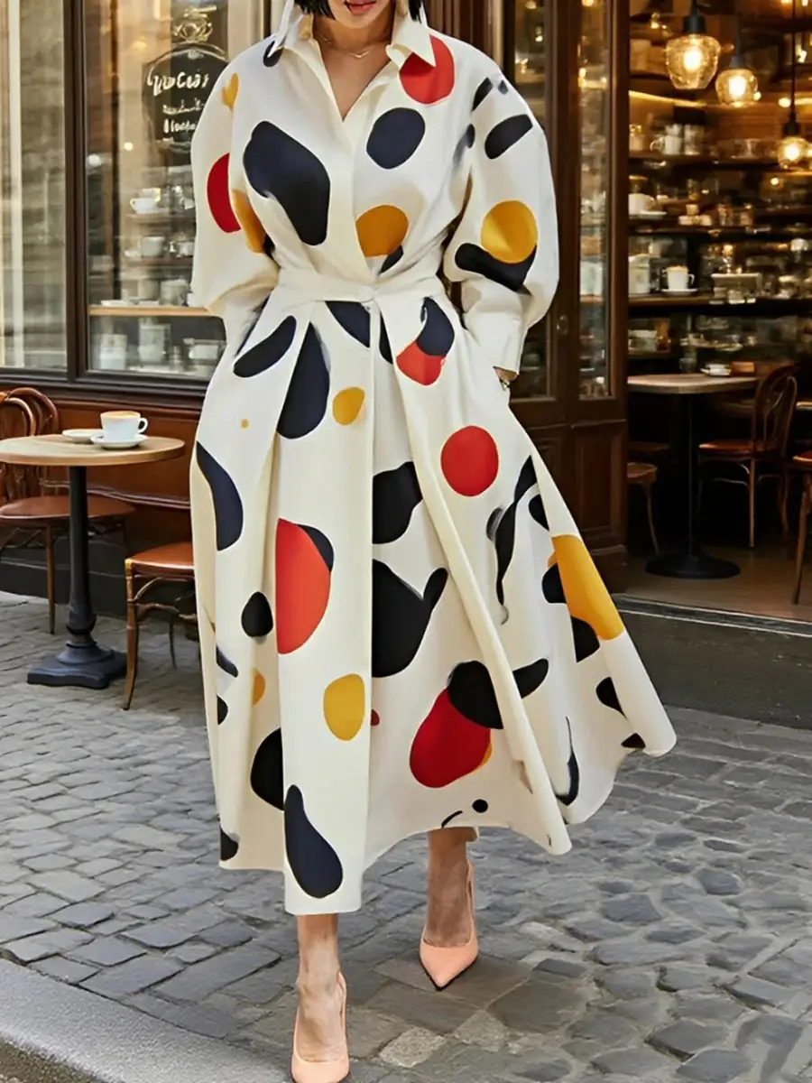 Polka Dot Long Shirt Maxi Dress