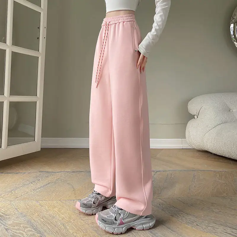 Pleated High Waist Straight Leg Casual Floor Length Pants
