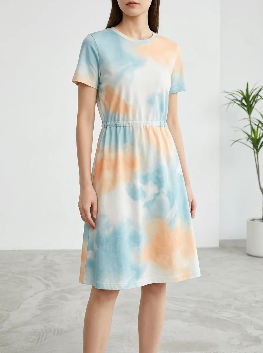 Women's Tie-Dye Elastic Waist Dress