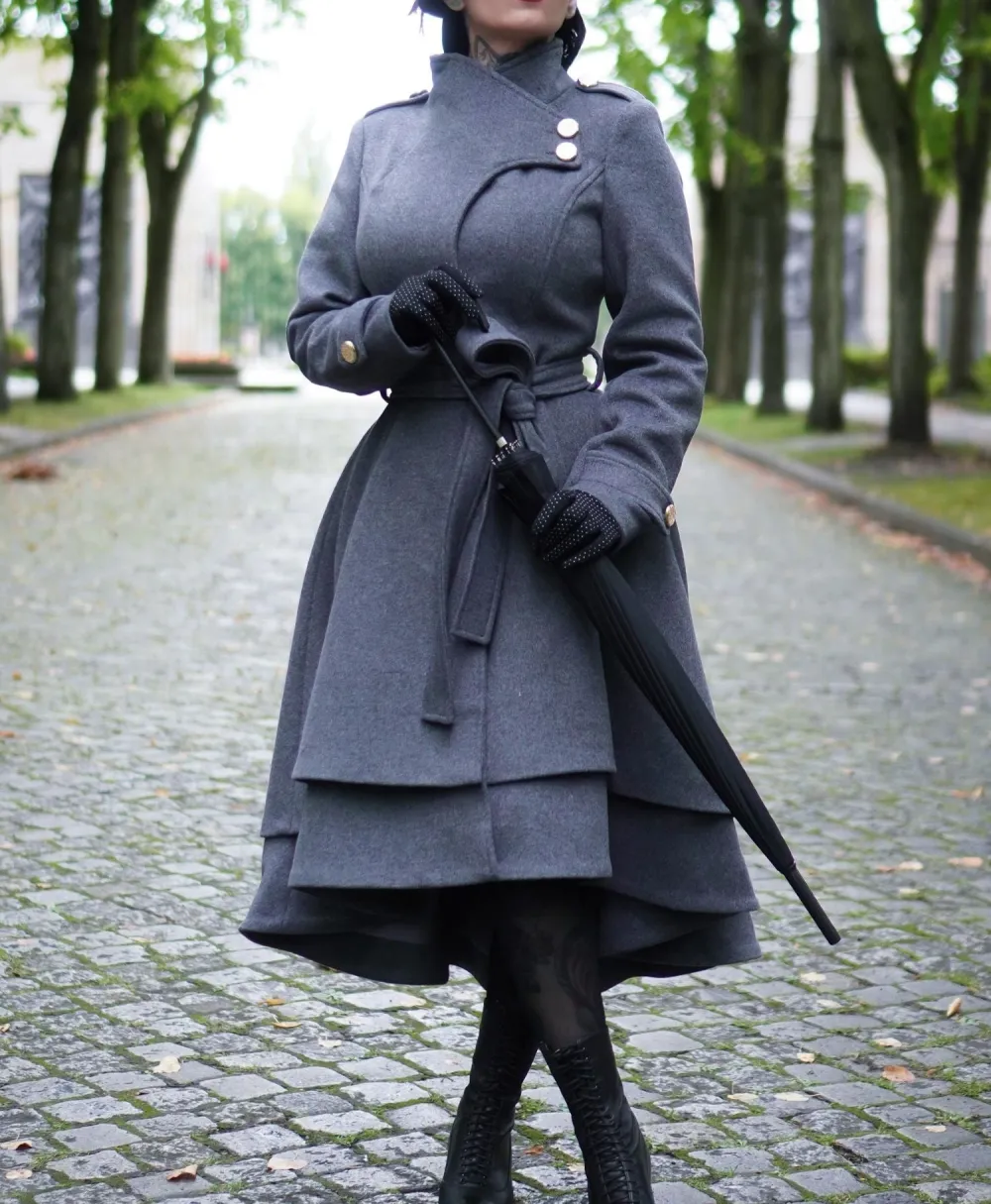 Wool Belted Asymmetrical Pocketed Coat