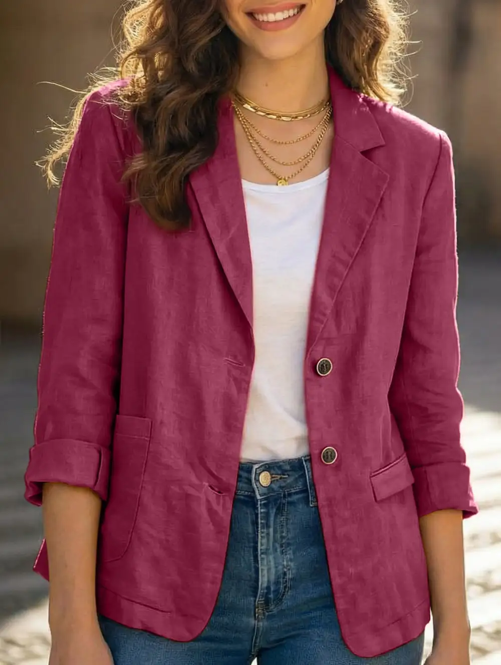 Cotton Linen Jackets and Blazers Top