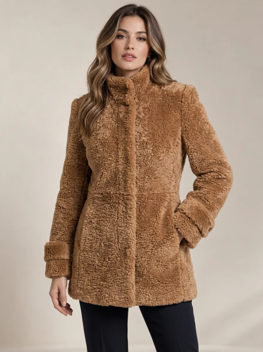 Women's Relaxed Faux Shearling Shearling Style Fleece Textured Jacket