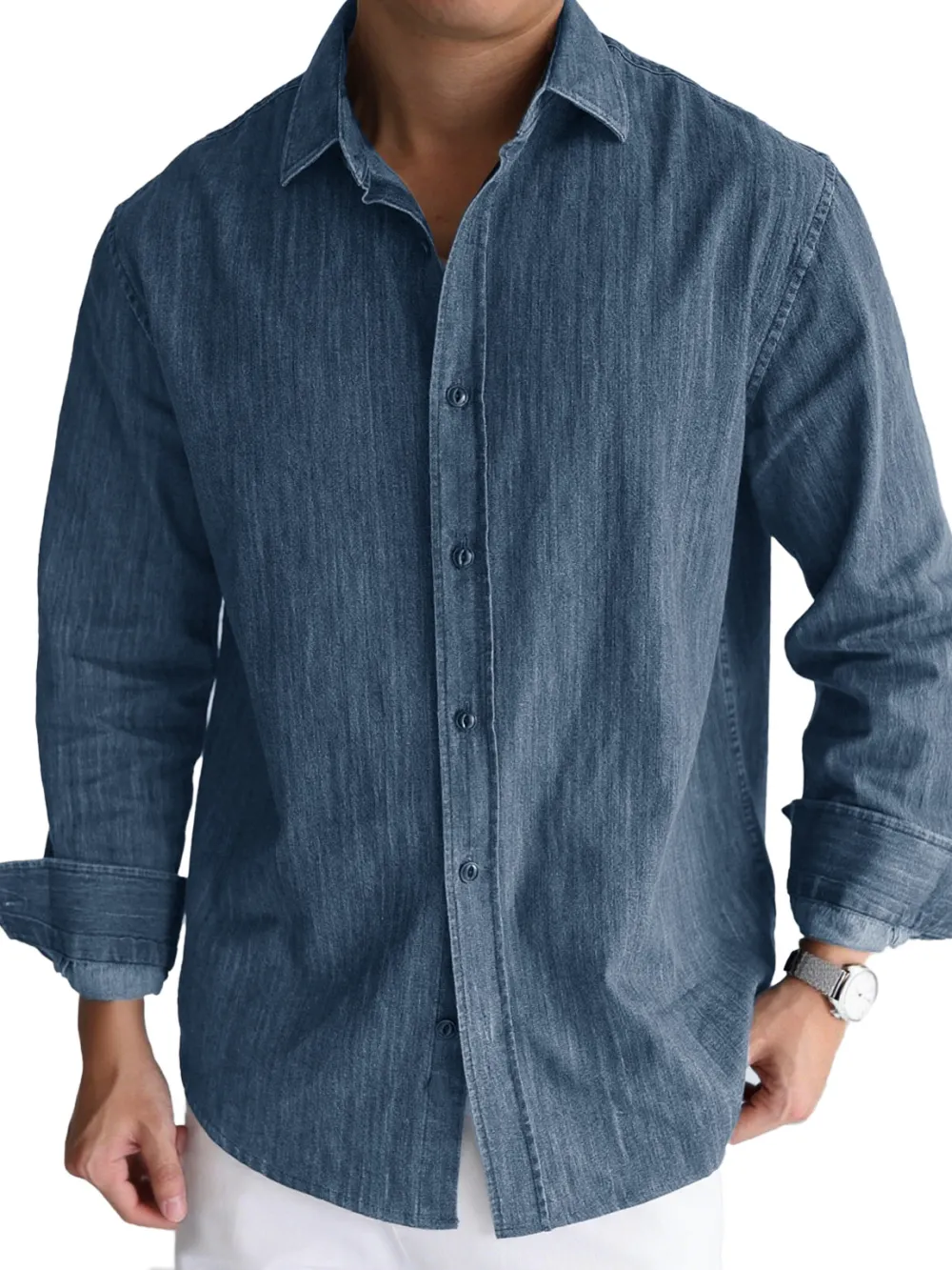 Clean Line Long Sleeve Open Collar Shirt