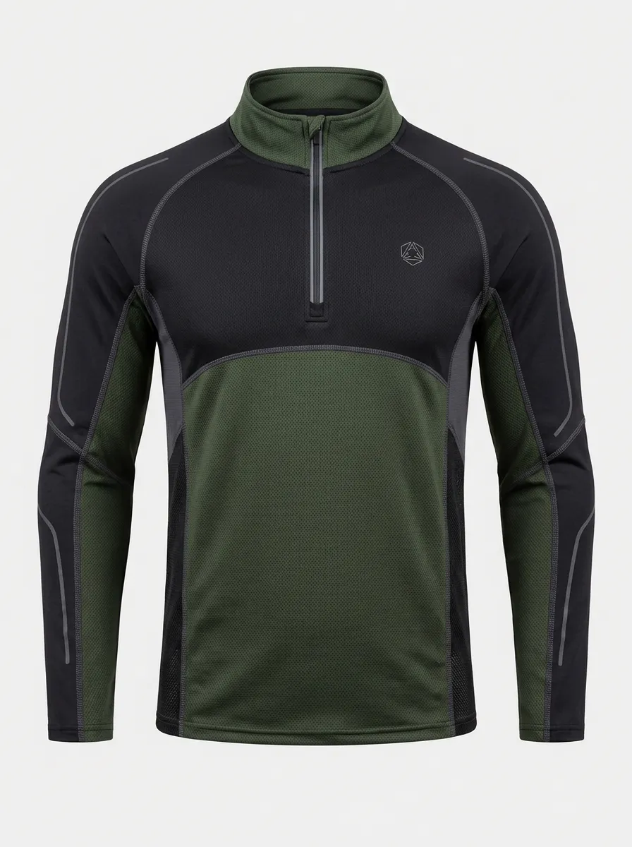 Men's Outdoor Sports Olive Black Colorblock Printed Quarter Zip Shirt
