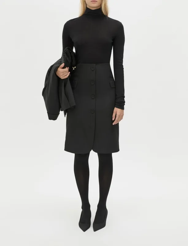 Black Tailored Midi Skirt