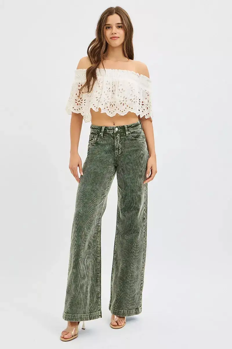Studio Denim High Rise Wide Leg Pocketed Jeans