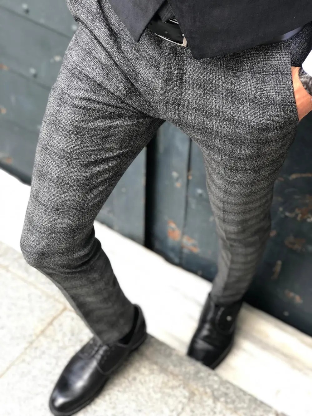 Refined Versatile Slim Fit Plaid Tailored Trousers