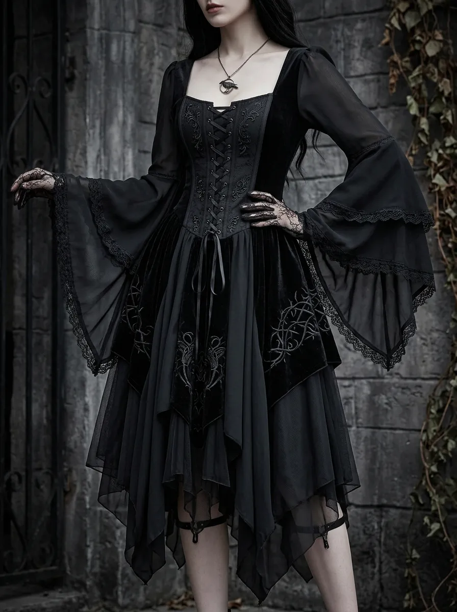 Midnight Victorian Corset Lace Victorian Look Women's Gothic Dress