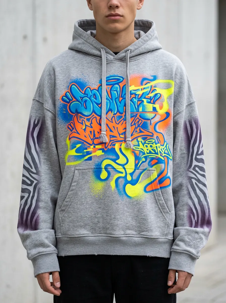 Unisex Graffiti Zebra Sleeve Graphic Hoodie
