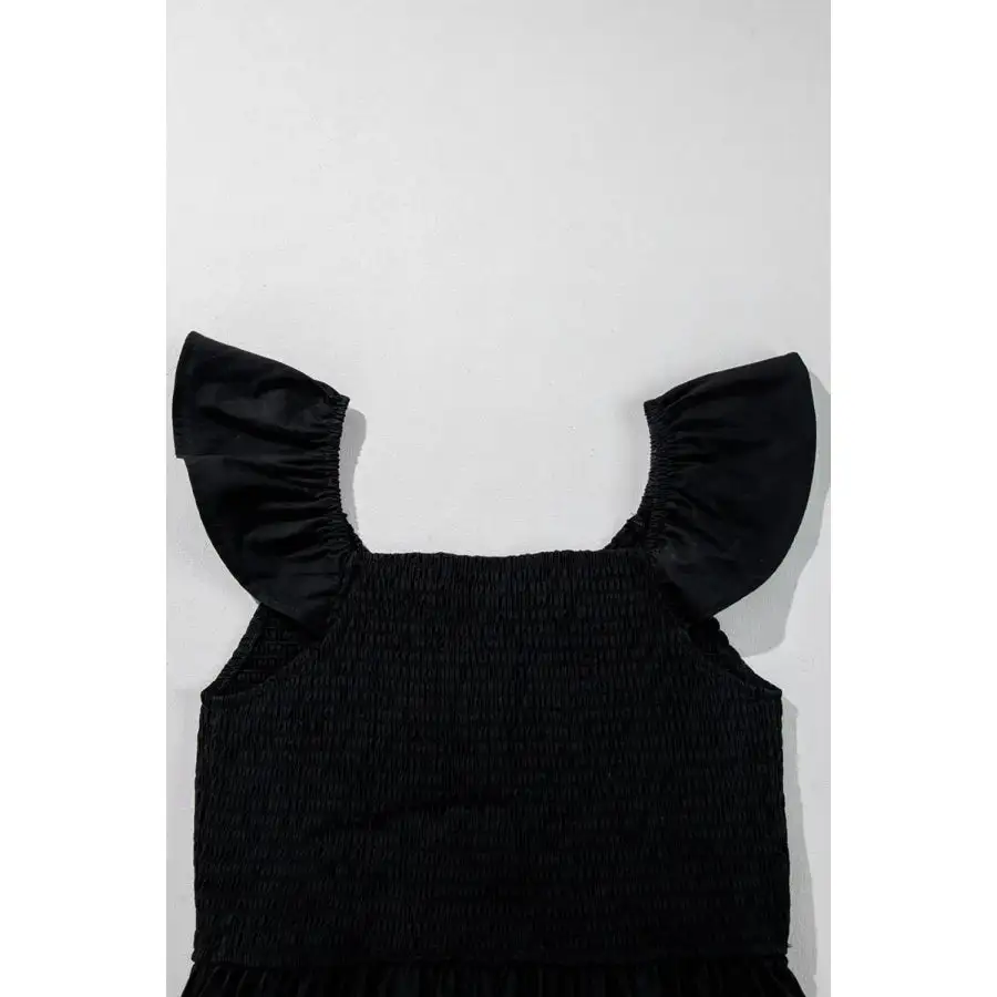 V Neck Ruffled Cap Sleeve Smocked Maxi Dress