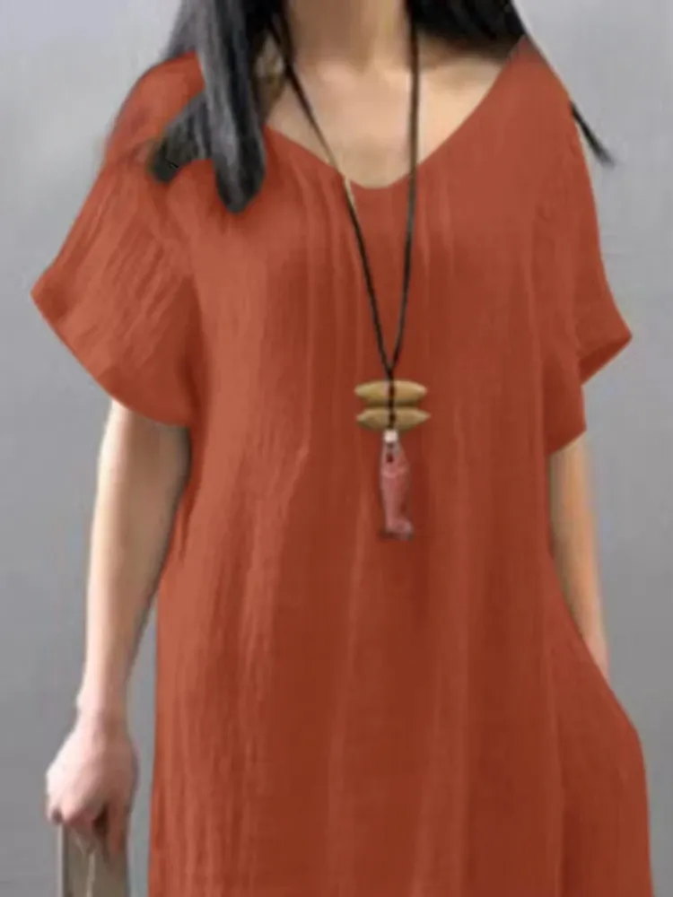 Short Sleeve Cotton Blend Swing Dress