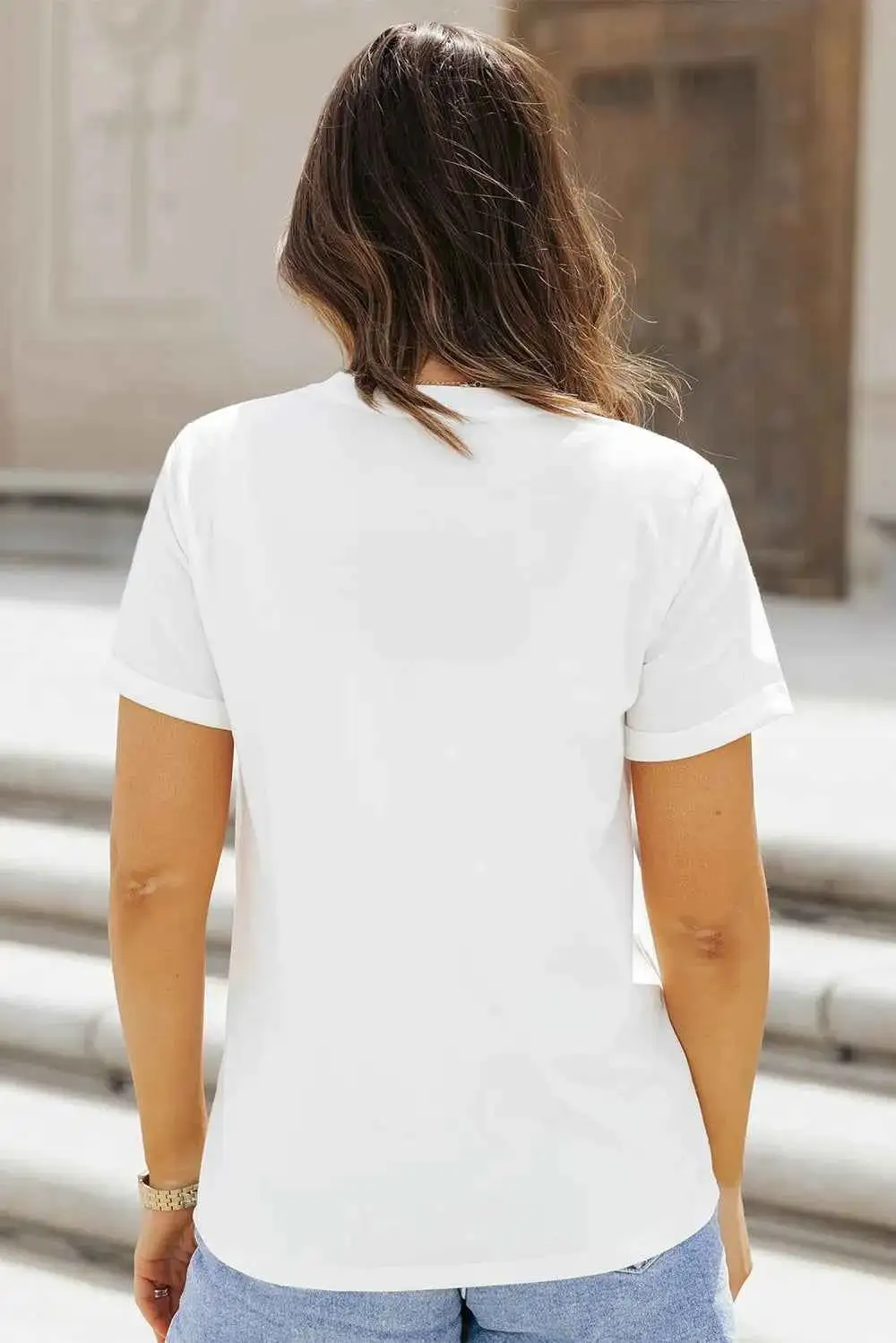 Sequin Football Round Neck Short Sleeve T-Shirt