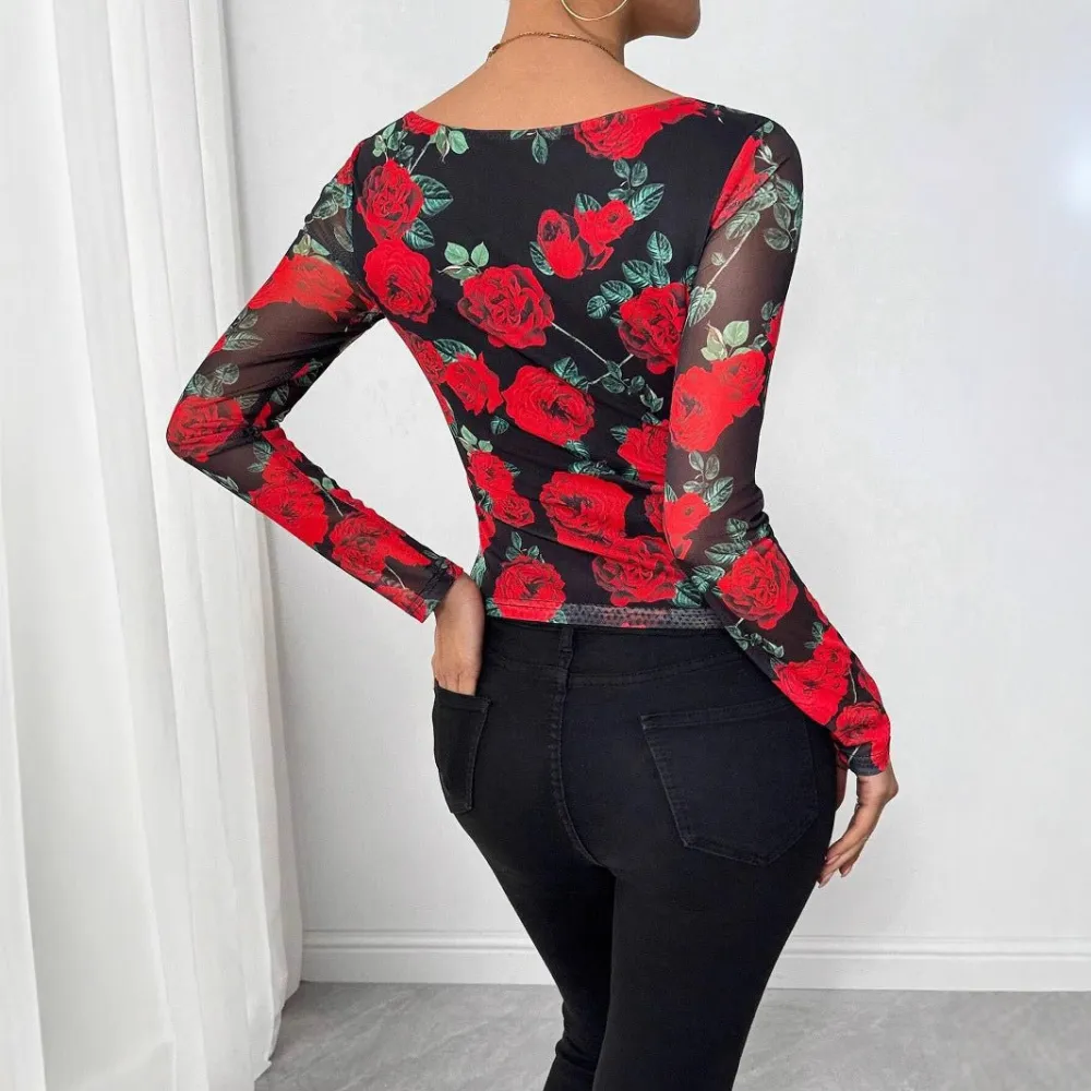 Rose Mesh U Neck Blouse