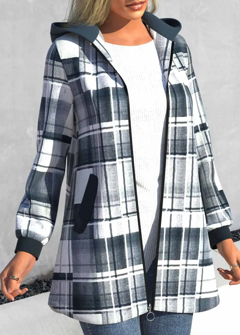 Grey Geometric Print Coat