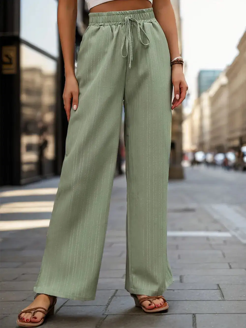 Wide Leg High Waist Tie Waist Versatile Pants