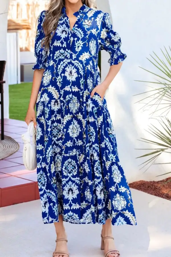 Floral Printed Ruffle Dress Casual