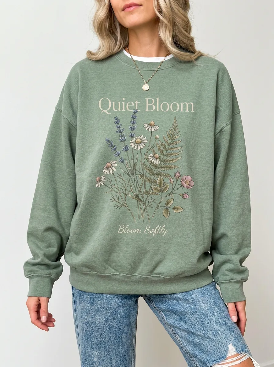 Women's Botanical Nature Quiet Bloom Graphic Sweatshirt