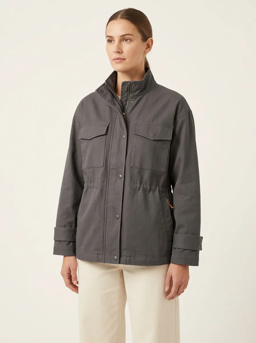 Women's Casual Utility Style Solid Printed Jacket