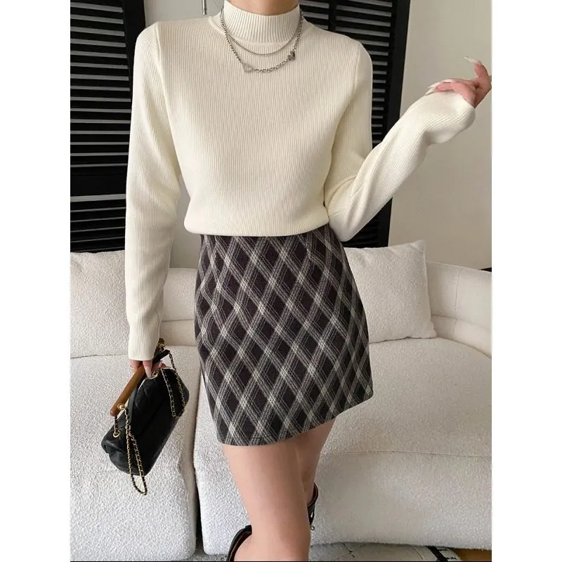 Textured Semi High Neck Knit Sweater