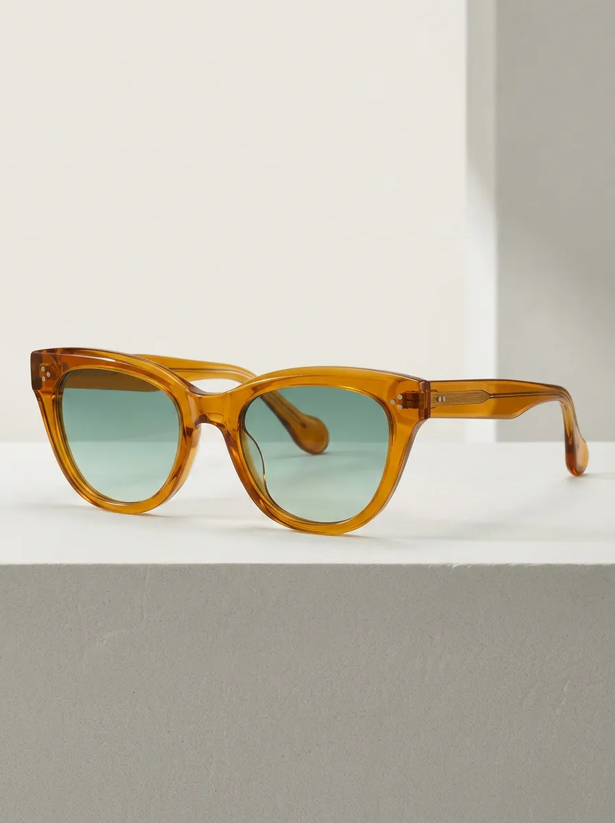 Unisex Vintage Amber Frame Green Tinted Lens Sunglasses