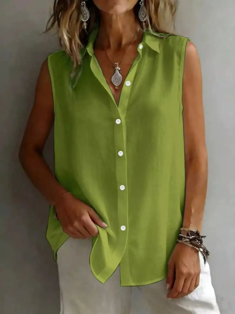 Sleeveless Button Down Shirt