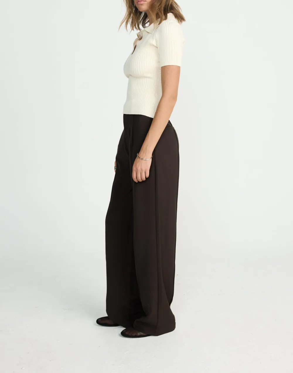 Cropped Ribbed Lapel Slim T-Shirt